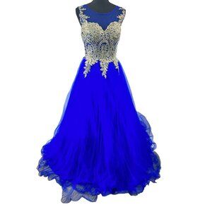 Let's Royal Blue & Gold Long Dress